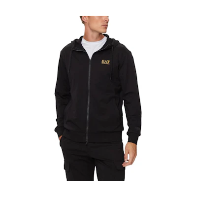 Emporio Armani EA7 Black Hoodie with Logo Print and Zipper 8NPM33-PJVRZ-0208