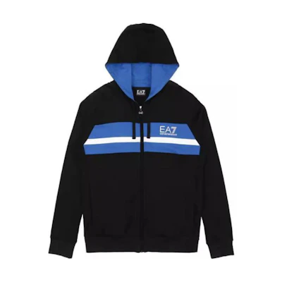 Emporio Armani EA7 Black Hoodie with Logo Print and Zip-Up Design 274590-4A231-00020