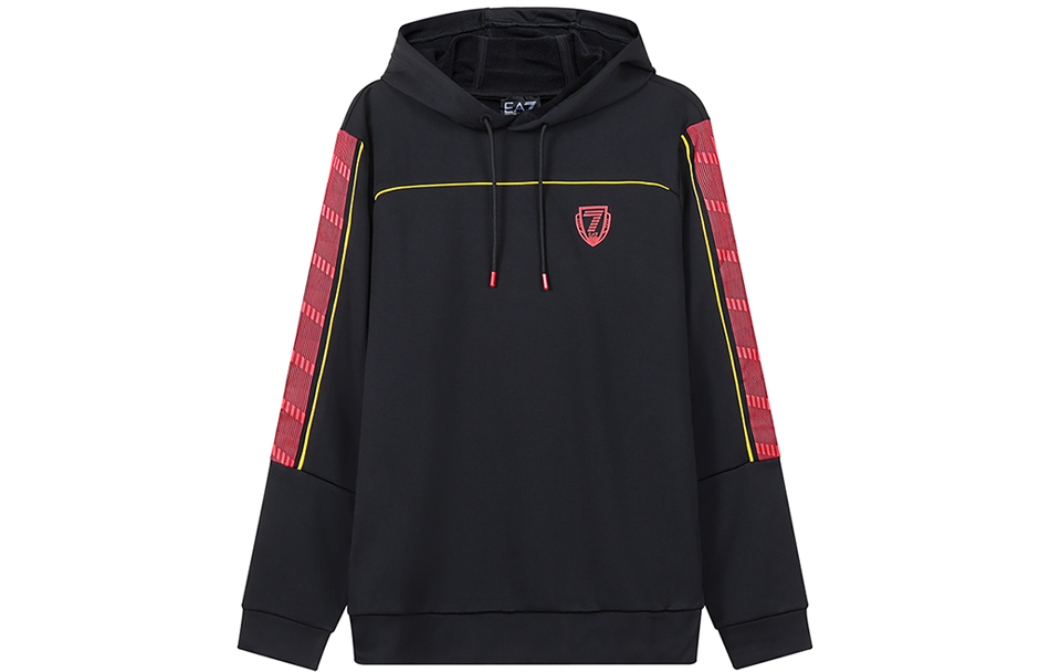 Emporio Armani EA7 Black Hoodie with Logo Print and Stripe Detail 6LPM85-PJJUZ-1200