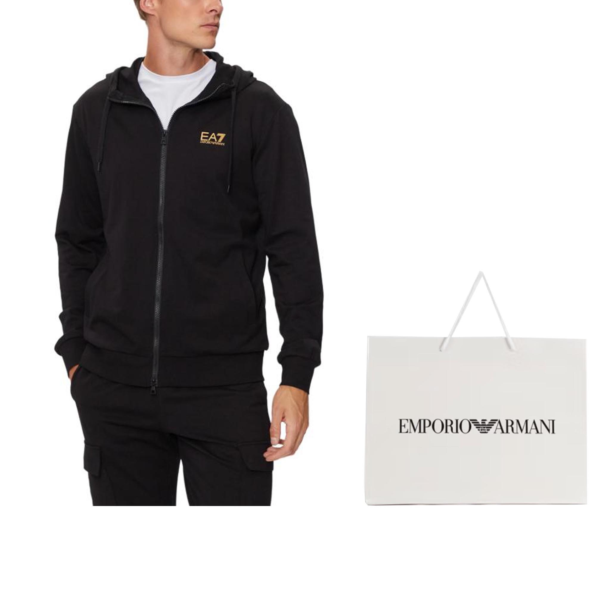 Shop Emporio Armani EA7 Hoodie Hitam dengan Cetakan Logo dan Zip. 8NPM33-PJVRZ-0208