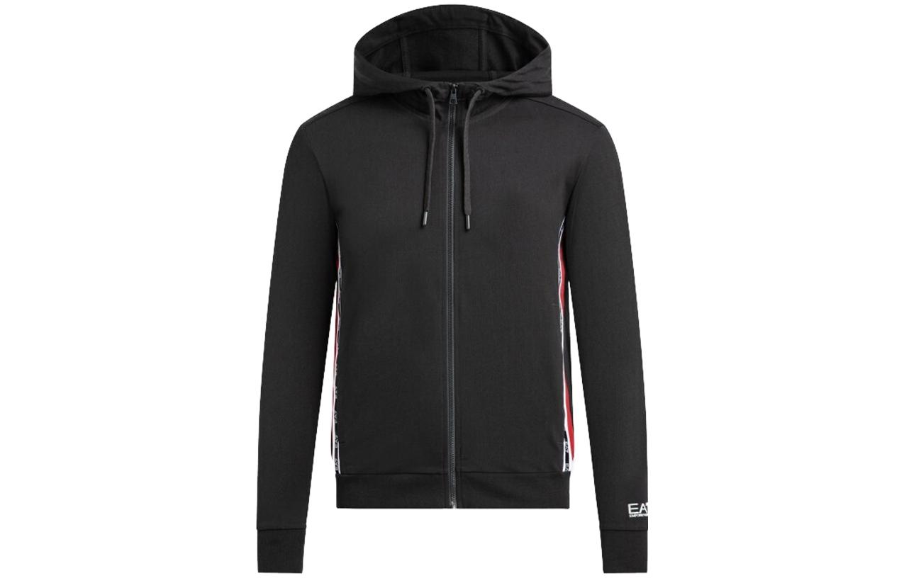 Emporio Armani EA7 Black Hoodie with Side Stripes and Zipper 6KPM67-PJ05Z-1200
