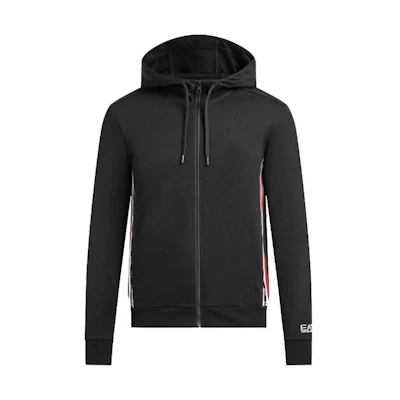 Emporio Armani EA7 Black Hoodie with Side Stripes and Zipper 6KPM67-PJ05Z-1200