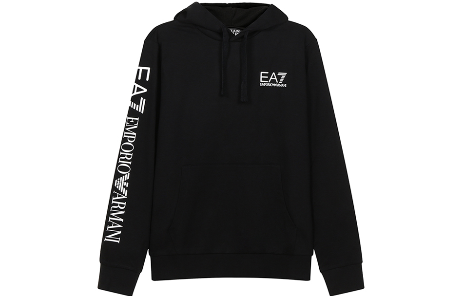Emporio Armani EA7 Black Hoodie with Sleeve Letter Print - Spring/Fall 8NPM18-PJ05Z-0203