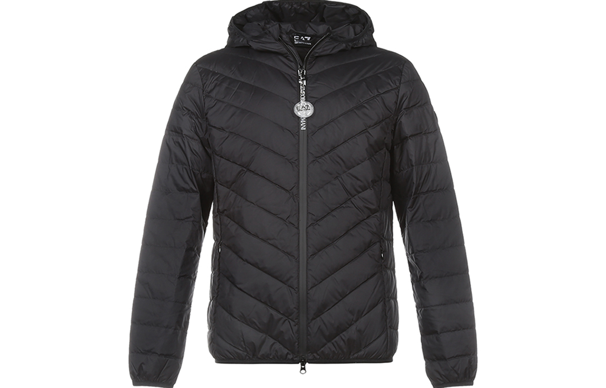 Emporio Armani EA7 Black Light Down Jacket with Hoodie FW20 8NPB07-PNE1Z-1200