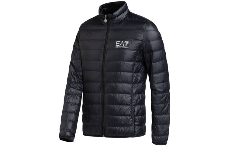 Shop Emporio Armani EA7 Black Lightweight Logo Puffer Jacket 8NPB01-PN29Z-1200