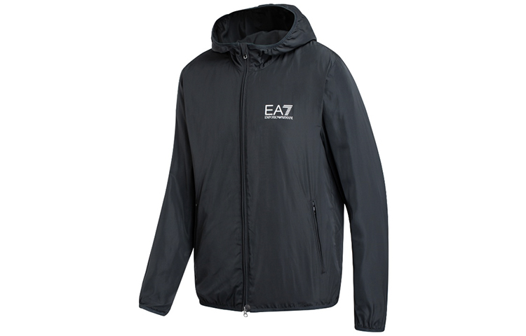 Shop Emporio Armani EA7 Black Logo Embroidered Casual Jacket 8NPB04-PNN7Z-1200