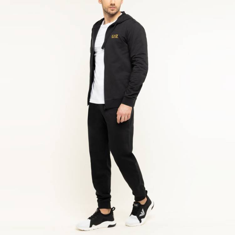 Cheap Emporio Armani EA7 黑色標誌連帽拉鍊外套 8NPM03-PJ05Z-0208