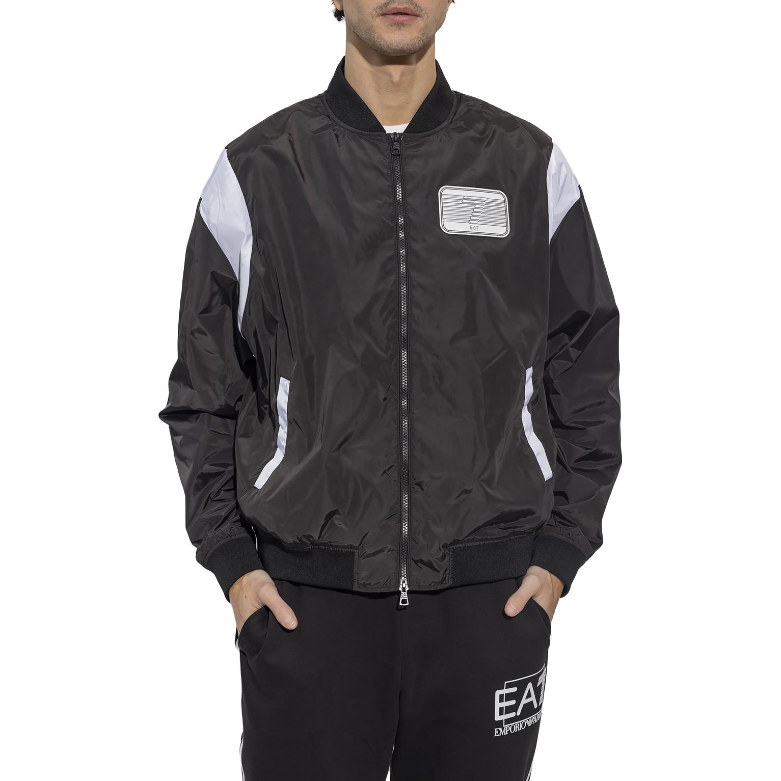 Shop Emporio Armani EA7 黑色標誌印花飛行夾克 3RPB08-PNAZZ-1200