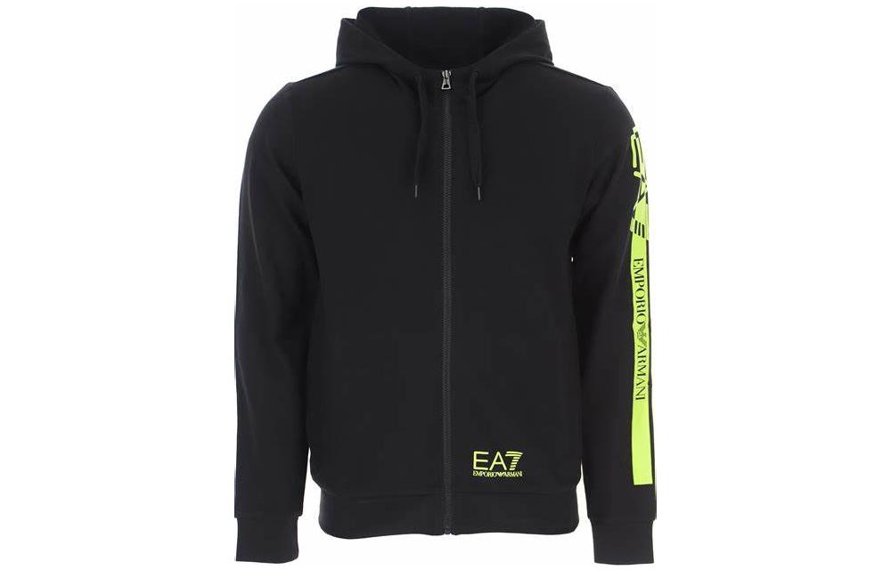 Emporio Armani EA7 Black Logo Print Colorblock Zip-Up Sweatshirt 3KPM28-PJ05Z-1200
