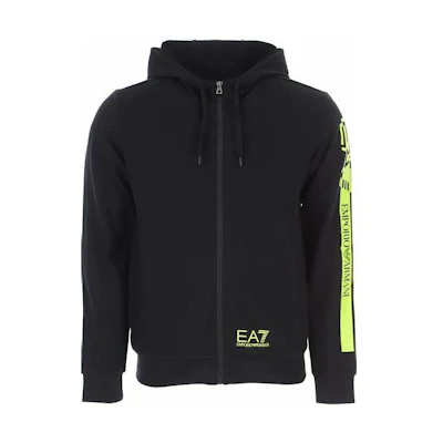 Emporio Armani EA7 Black Logo Print Colorblock Zip-Up Sweatshirt 3KPM28-PJ05Z-1200