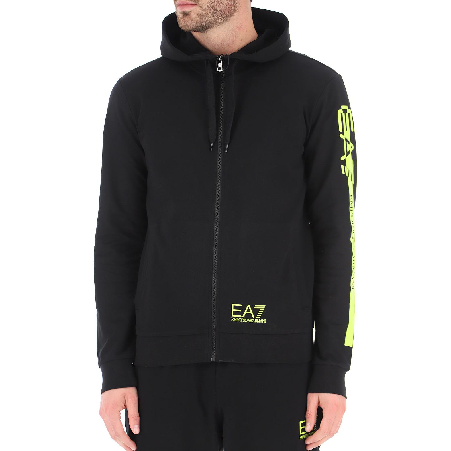 Lookbook Emporio Armani EA7 Jaket Hitam Logo Print Colorblock Zip-Up Sweatshirt 3KPM28-PJ05Z-1200