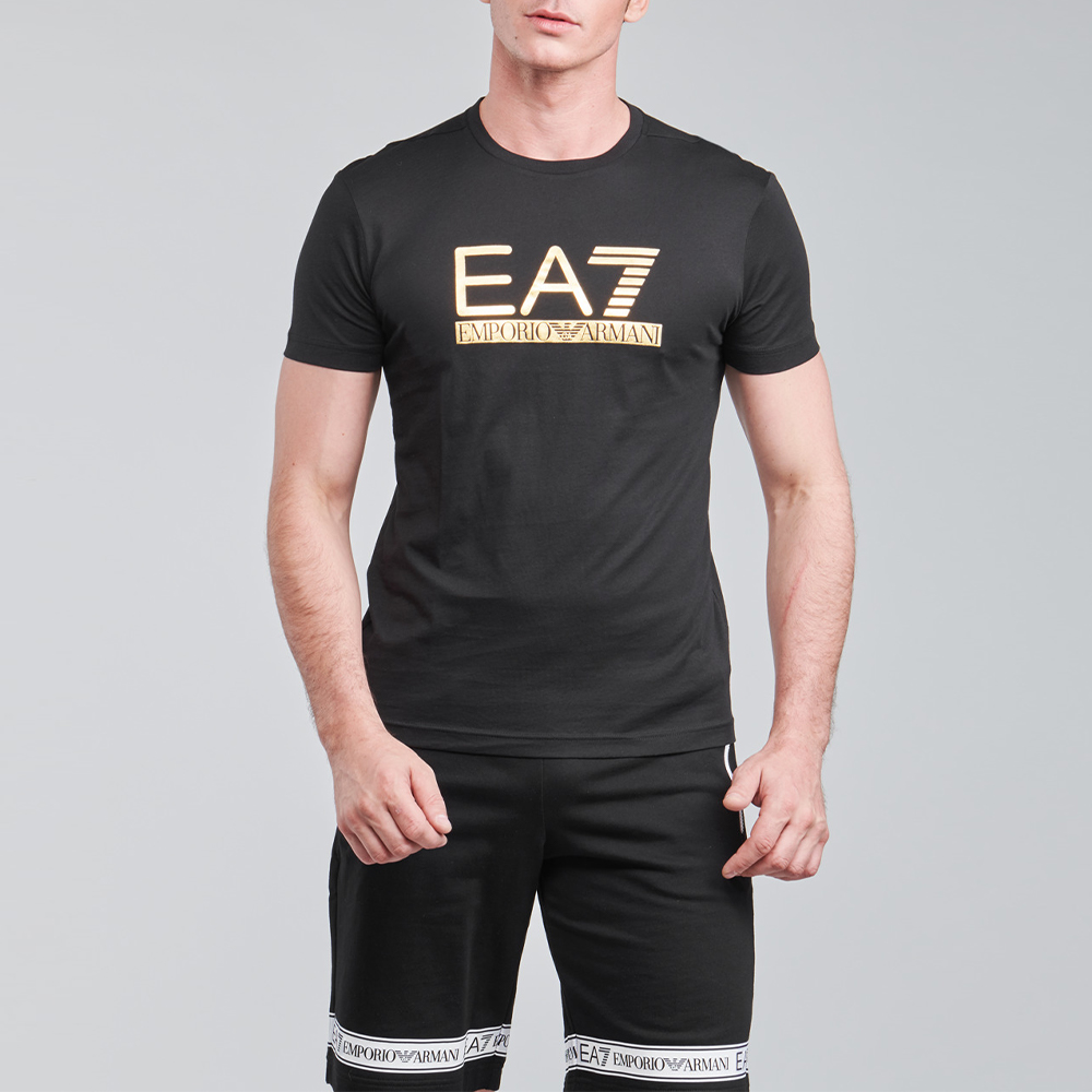 Lookbook エンポリオアルマーニ EA7 ブラック ロゴ クルーネック 半袖 Tシャツ. 3KPT87-PJM9Z-1200