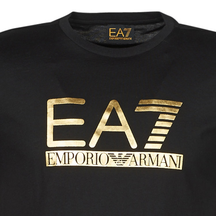 Shop エンポリオアルマーニ EA7 ブラック ロゴ クルーネック 半袖 Tシャツ. 3KPT87-PJM9Z-1200