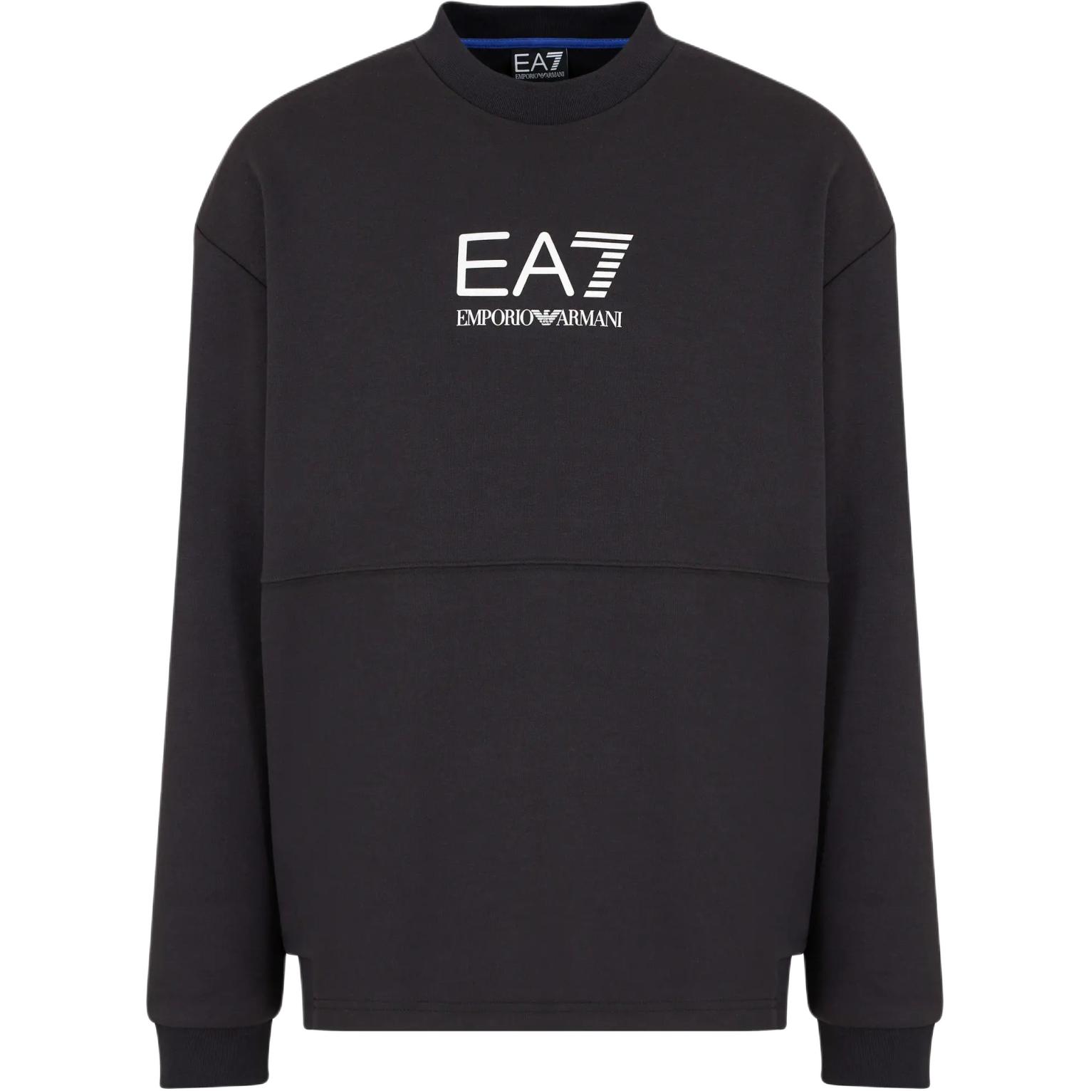 Emporio Armani EA7 Black Logo Print Crewneck Pullover Sweatshirt FW24 6DPM23-PJUWZ-1771