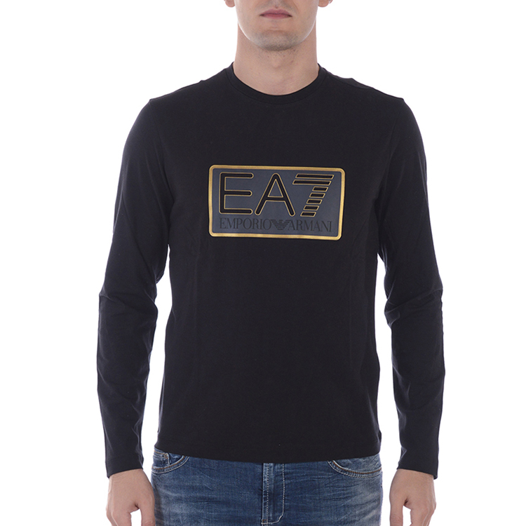 Shop 安普里奥阿玛尼EA7黑色标志印花圆领套头卫衣 6ZPM60-PJ05Z-1200