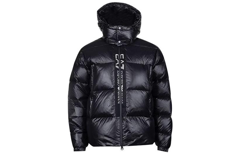 Emporio Armani EA7 Black Logo Print Hooded Down Jacket 76LPB01PNR-4ZBBW-1200
