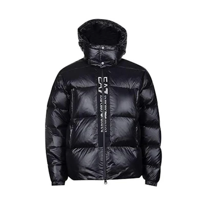 Emporio Armani EA7 Black Logo Print Hooded Down Jacket 76LPB01PNR-4ZBBW-1200