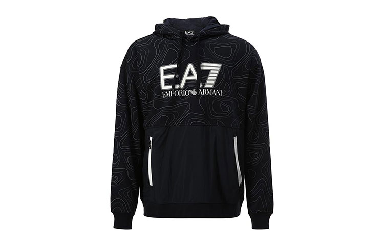 Emporio Armani EA7 Black Logo Print Hooded Pullover Sweatshirt 6KPM26-PJF6Z-2526