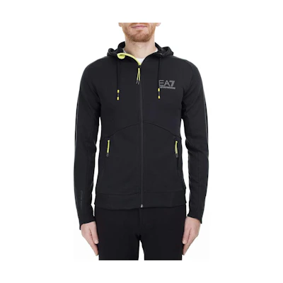 Emporio Armani EA7 Black Logo Print Hooded Zip-Up Jacket 6GPM44-PJJ5Z-1200