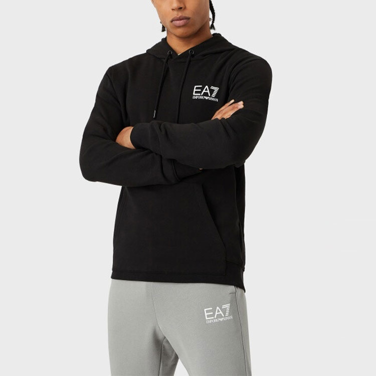 Shop Emporio Armani EA7 Hoodie Hitam Cetakan Logo Sweater 3LPM61-PJEQZ-1200