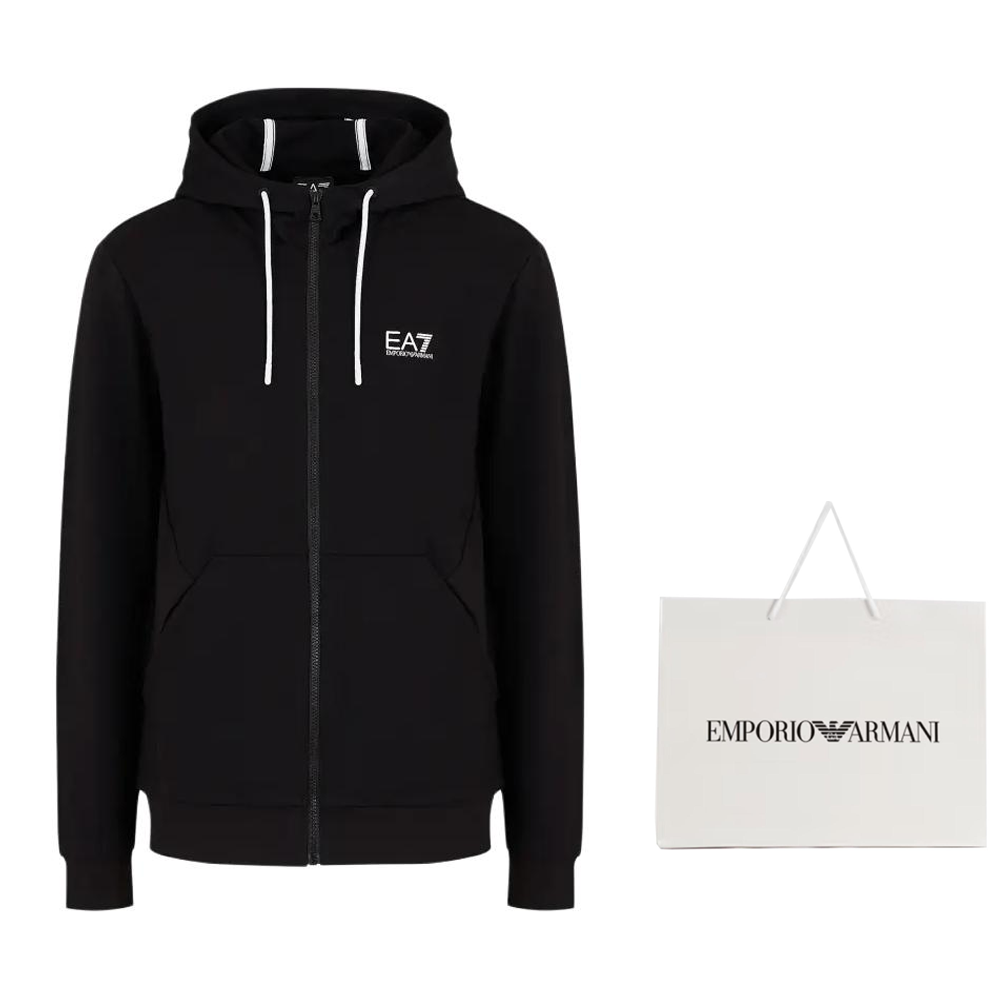 Cheap Emporio Armani EA7 Jaket Zip Hoodie Cetak Logo Hitam 3DPM53-PJ05Z-1200