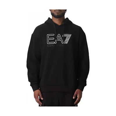 Emporio Armani EA7 Black Logo Print Loose Fit Hoodie 3RUM07-PJEQZ-0200