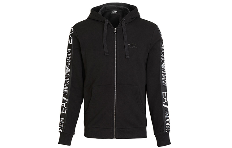 Emporio Armani EA7 Black Logo Print Patchwork Casual Jacket 6HPM12-PJ07Z-1200