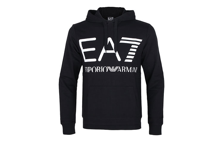 Emporio Armani EA7 Black Logo Print Pullover Hoodie Long Sleeve Casual. 6KPM69-PJBWZ-1200
