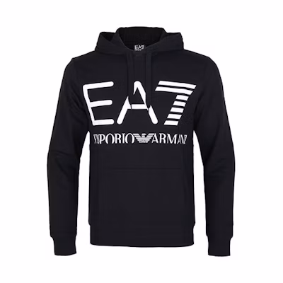 Emporio Armani EA7 Black Logo Print Pullover Hoodie Long Sleeve Casual. 6KPM69-PJBWZ-1200