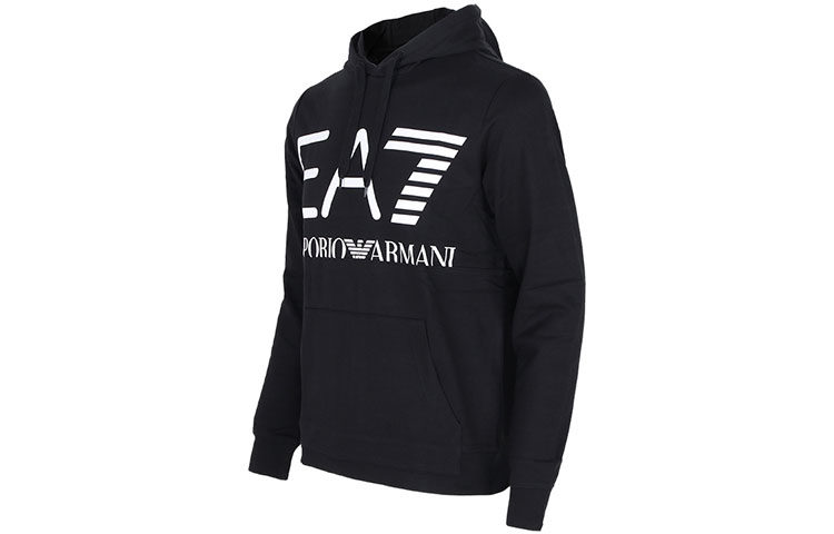 Shop Emporio Armani EA7 Black Logo Print Pullover Hoodie Long Sleeve Casual. 6KPM69-PJBWZ-1200
