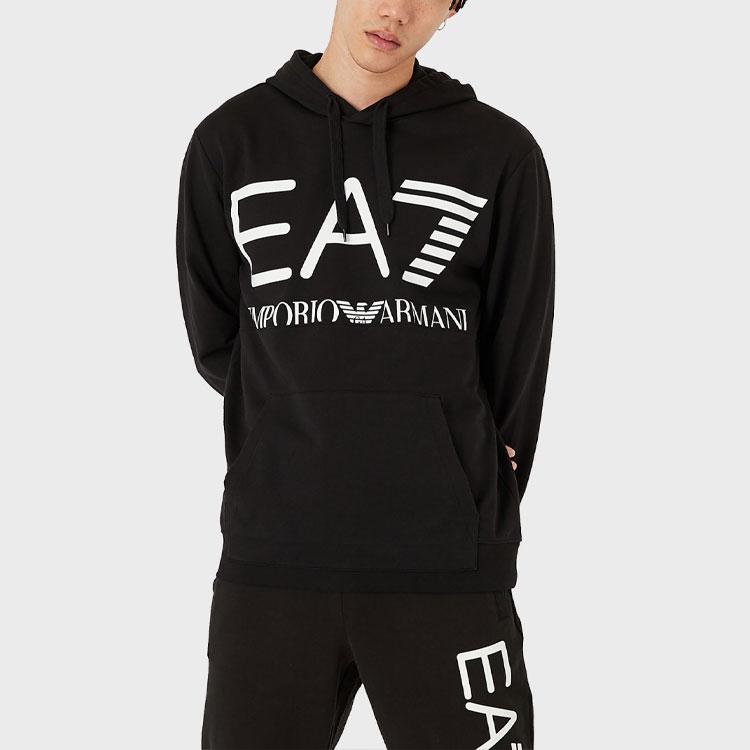 Purchase Emporio Armani EA7 Black Logo Print Pullover Hoodie Long Sleeve Casual. 6KPM69-PJBWZ-1200