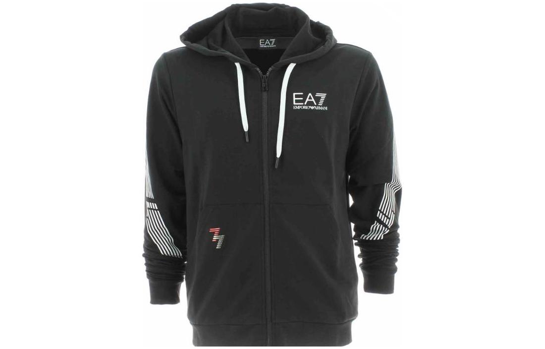 Emporio Armani EA7 Black Logo Print Zip-Up Hoodie 3RPM07-PJLIZ-1200