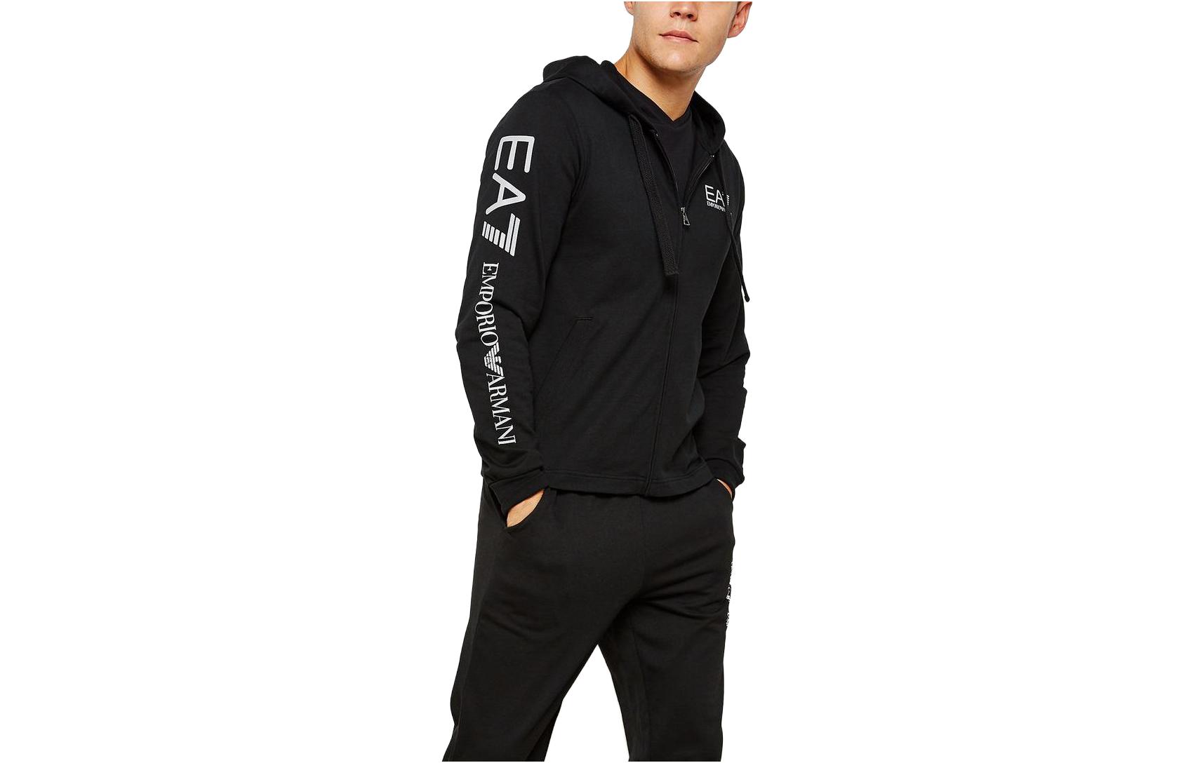 Emporio Armani EA7 Black Logo Print Zipper Hoodie 3ZPM14-PJ05Z-1200