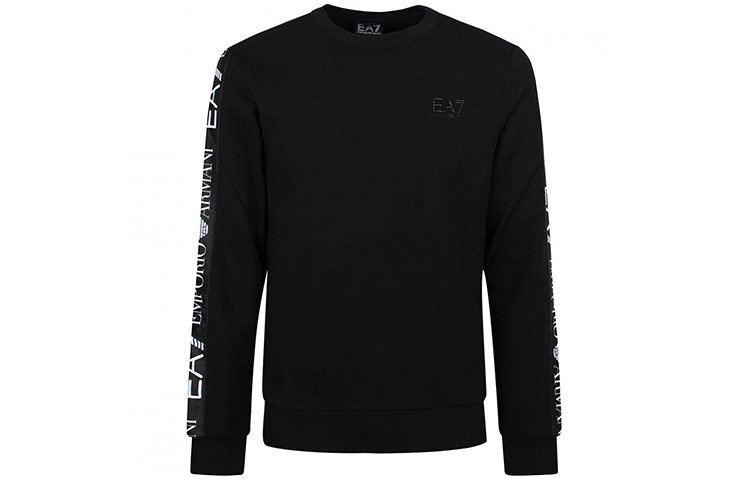 Emporio Armani EA7 Black Logo Sleeve Stretch Cotton Sweatshirt 6HPM11-PJ07Z-1200
