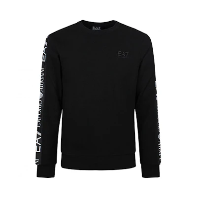 Emporio Armani EA7 Black Logo Sleeve Stretch Cotton Sweatshirt 6HPM11-PJ07Z-1200