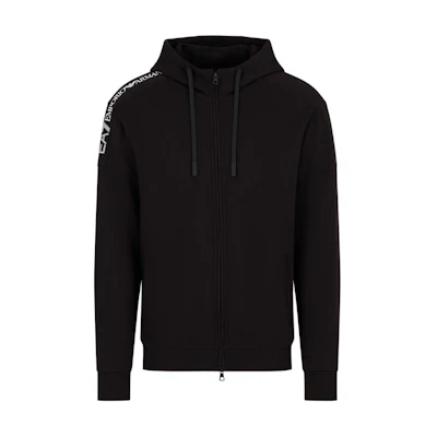 Emporio Armani EA7 Black Logo Tape Hoodie Full-Zip Sweatshirt 6DPM12-PJOGZ-1200