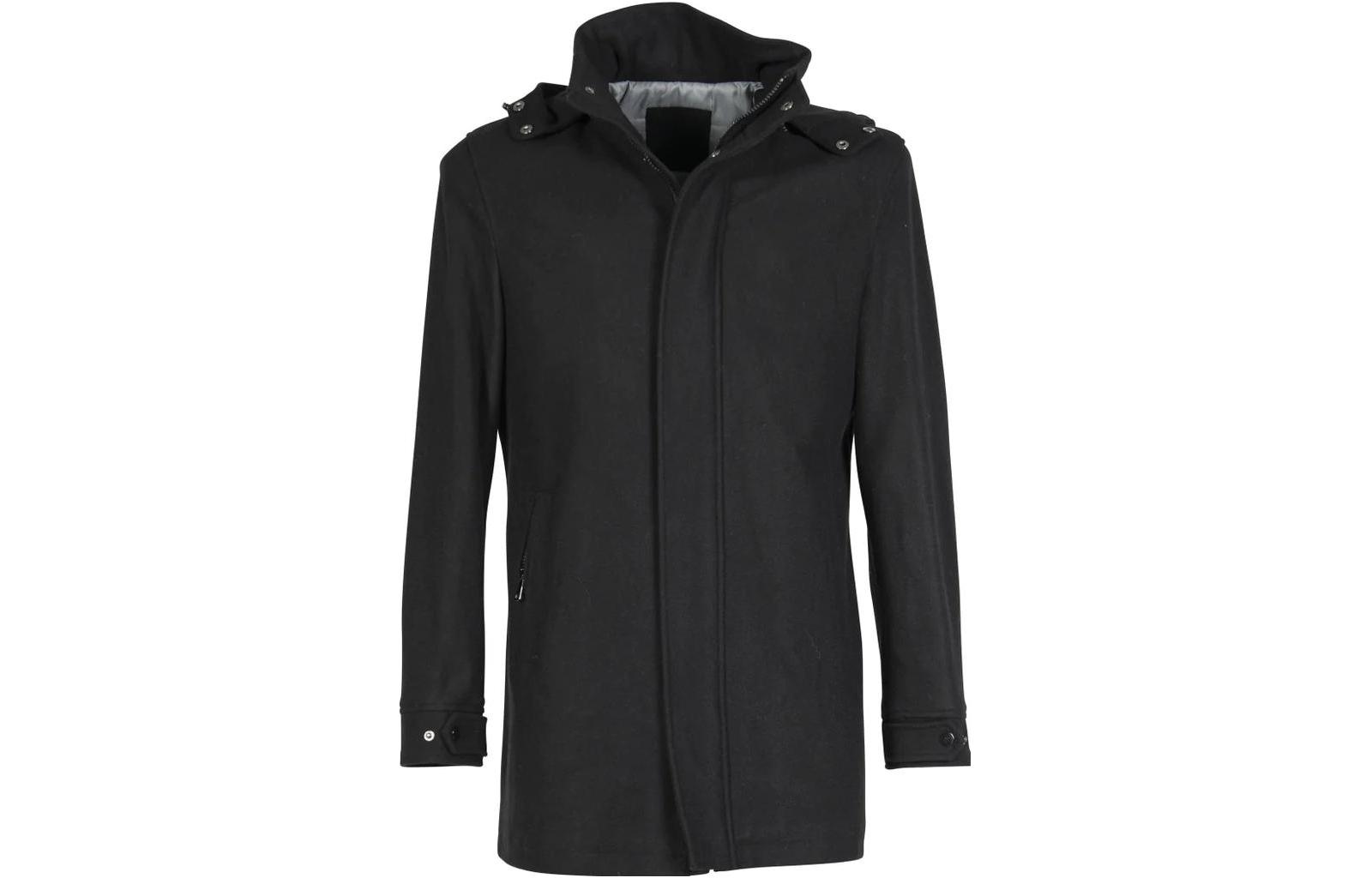 Emporio Armani EA7 Black Long Jacket with Hoodie and Zipper 6GPK02-PNR2Z-1200