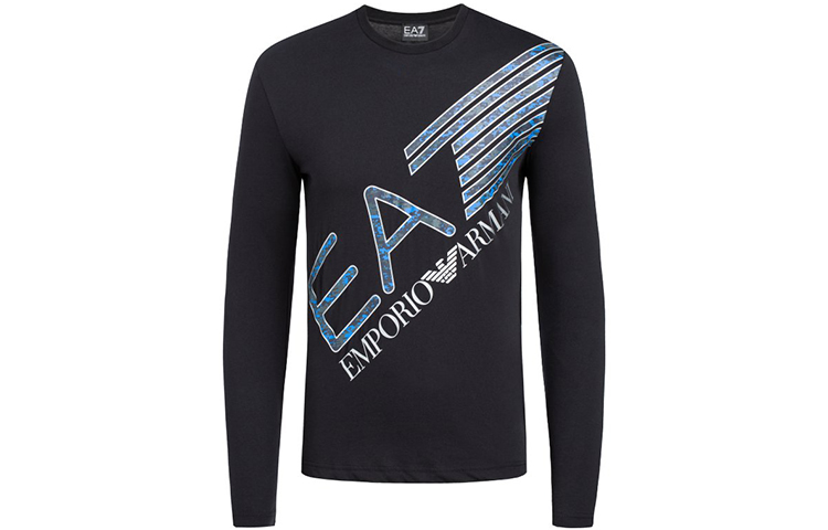 EMPORIO ARMANI EA7 Black Long Sleeve T-Shirt with Diagonal Logo. 6HPT37-PJ7CZ-1200