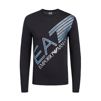EMPORIO ARMANI EA7 Black Long Sleeve T-Shirt with Diagonal Logo. 6HPT37-PJ7CZ-1200
