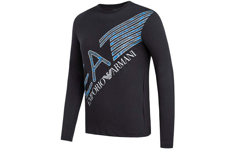 Shop EMPORIO ARMANI EA7 黑色長袖T恤 斜向標誌設計 6HPT37-PJ7CZ-1200