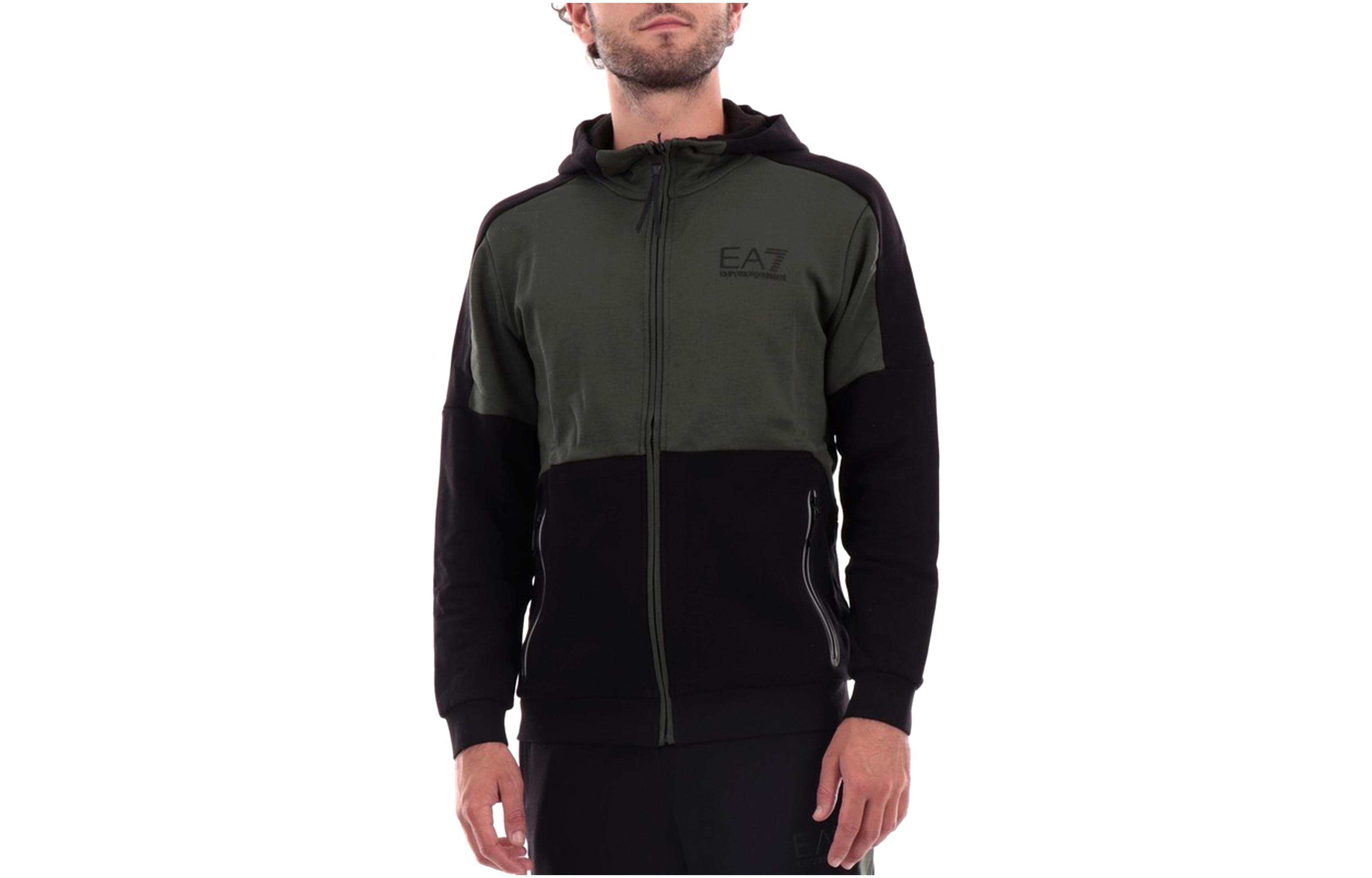 Emporio Armani EA7 Black Patchwork Hoodie Zip Jacket 6RPM33-PJEQZ-1200