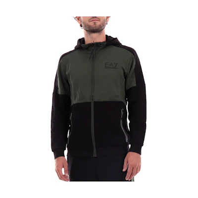 Emporio Armani EA7 Black Patchwork Hoodie Zip Jacket 6RPM33-PJEQZ-1200