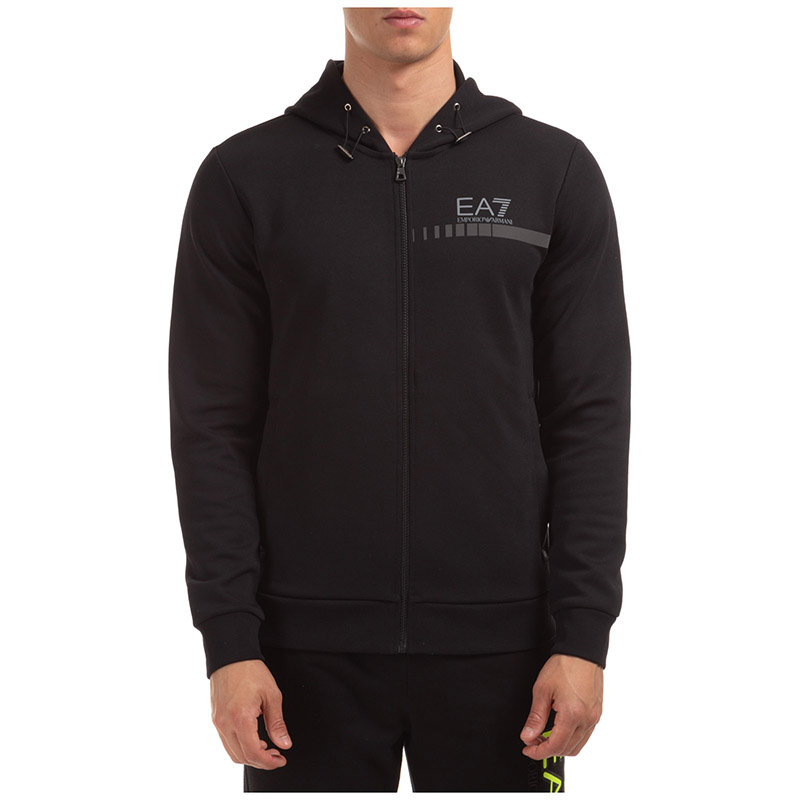 Shop 엠포리오 아르마니 EA7 블랙 프린트 후드 자켓 6HPM82-PJ8NZ-1200