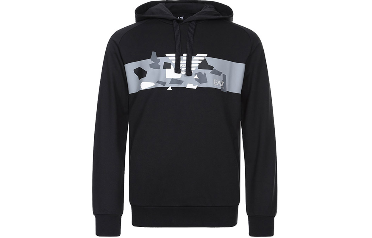 Emporio Armani EA7 Black Printed Hoodie 3GPM25-PJ05Z-1200