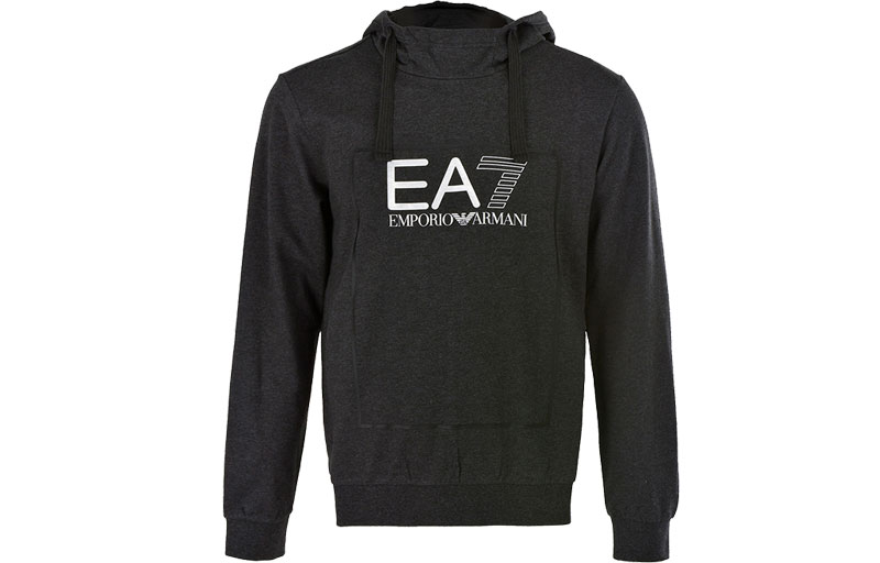 Emporio Armani EA7 Black Pullover Hoodie with Logo Long Sleeves 6GPM29-J05Z-3909