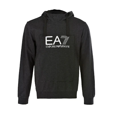 Emporio Armani EA7 Black Pullover Hoodie with Logo Long Sleeves 6GPM29-J05Z-3909
