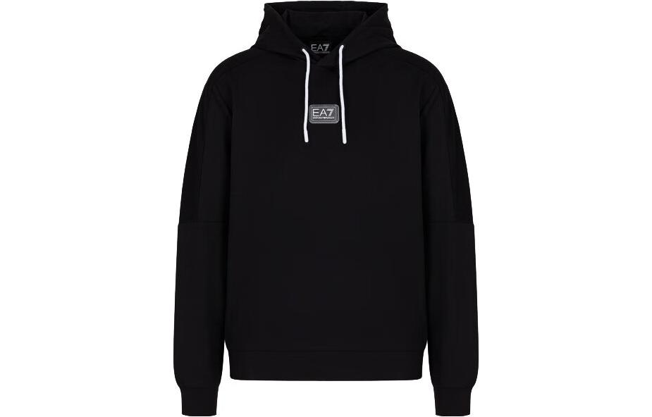 Emporio Armani EA7 Black Pullover Hoodie with Logo Print 3RPM38-PJMHZ-1200