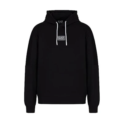 Emporio Armani EA7 Black Pullover Hoodie with Logo Print 3RPM38-PJMHZ-1200