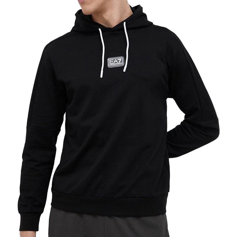 Shop Emporio Armani EA7 Hoodie Hitam Logo Cetakan Lelaki. 3RPM38-PJMHZ-1200