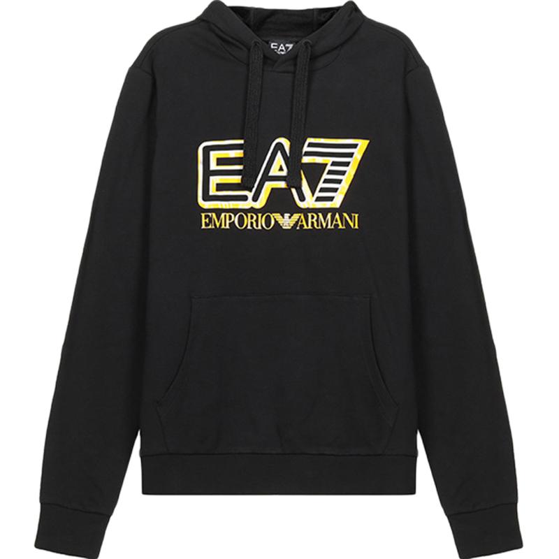 Emporio Armani EA7 Black Pullover Sweatshirt with Letter Print 6HPM36-PJ05Z-1200